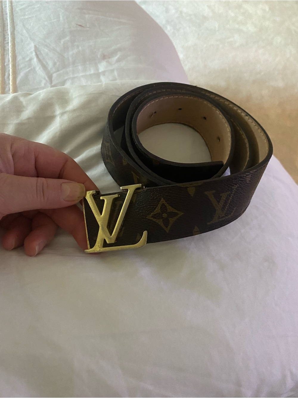 Louis Vuitton Monogram Canvas Belt with Gold LV Buckle